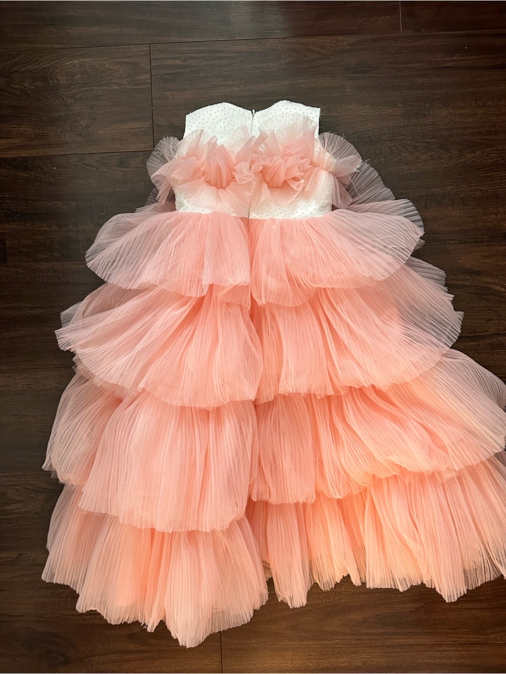 Girls Peach Tiered Tulle Party Dress